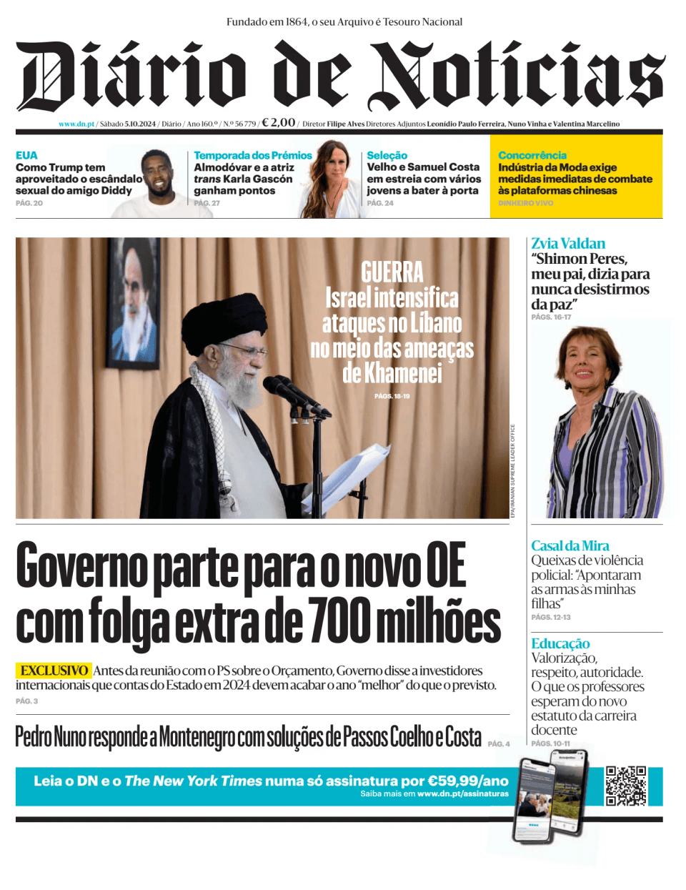 Prima-pagina-Diario de Noticias-edizione-di-oggi-20241005